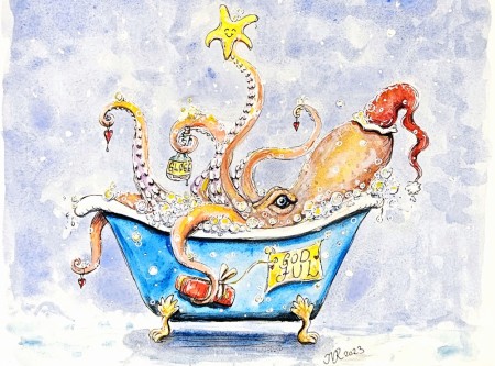 Julekort,  blekksprut 