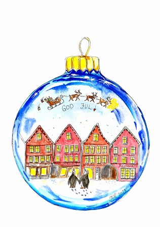 Julekort,  Julekule m bryggen 